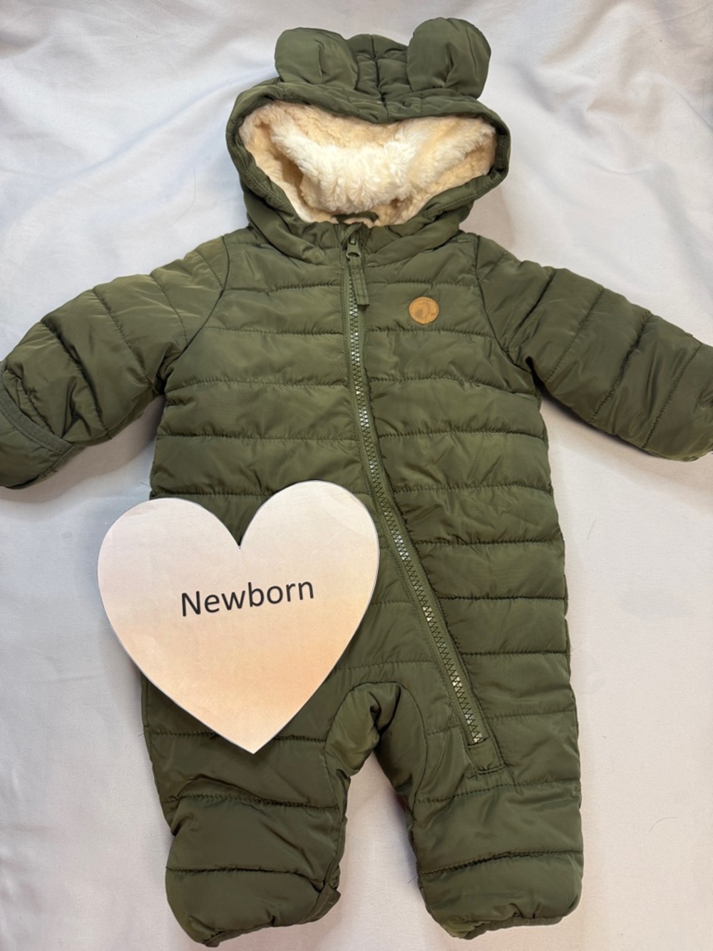 Fjallraven NWOT Newborn Olive Green Cozy Puffer Snowsuit with Hood